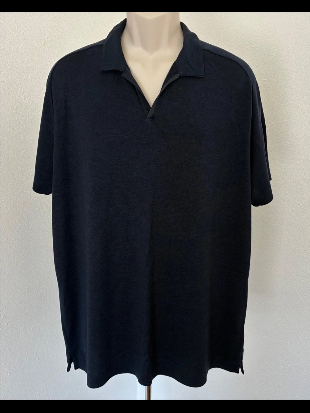 Theory Mens Knit Navy Blue Polo Golf Shirt Casual Top V-Neck Short Sleeve Sz XXL